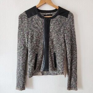 Rag & Bone Lory Tweed Lambs Leather Trim Zip Up Cardigan Jacket Size Small $495